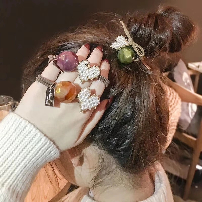 New Pearl heart-shaped hair tie dual-purpose Korean version cute girl heart leather band hair tie headwear Korean girl hair band Application Scenario