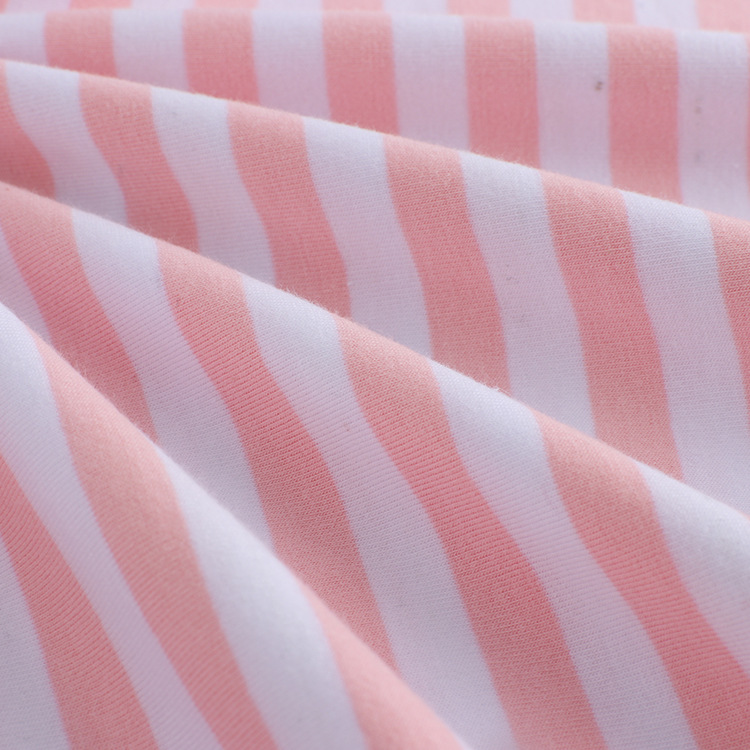Striped knitted T-shirt fabric, combed all-cotton stretch single-sided sweatshirt fabric, sportswear pajama fabric