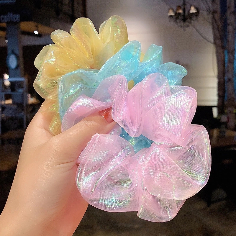 New ins Mermaid Girl Super Fairy Mesh Large Intestine hair band, simple fairy fat intestine band, Korean version hairtie, hair accessory, rubber band Specification drawing