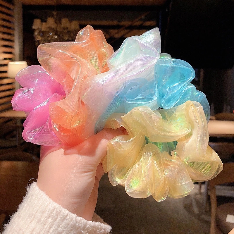 New ins Mermaid Girl Super Fairy Mesh Large Intestine hair band, simple fairy fat intestine band, Korean version hairtie, hair accessory, rubber band details Picture