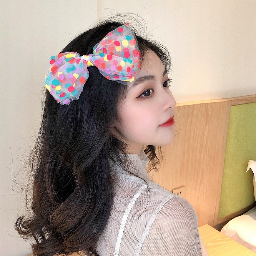 Mesh lace, large bow hairpin, Japanese and Korean headwear, girl's ducktail hairpin, super ethereal hairpin, little fairy Specification drawing