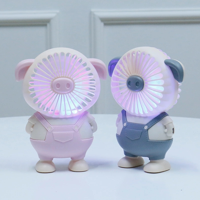 2022 New cartoon animal piglet light USB Charging fan Student dormitory desktop night light Electric fan full figure
