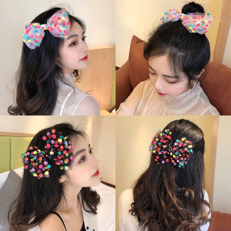 Mesh lace, large bow hairpin, Japanese and Korean headwear, girl's ducktail hairpin, super ethereal hairpin, little fairy full figure