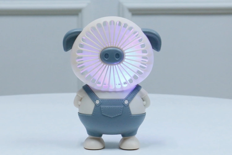 2022 New cartoon animal piglet light USB Charging fan Student dormitory desktop night light Electric fan details Picture