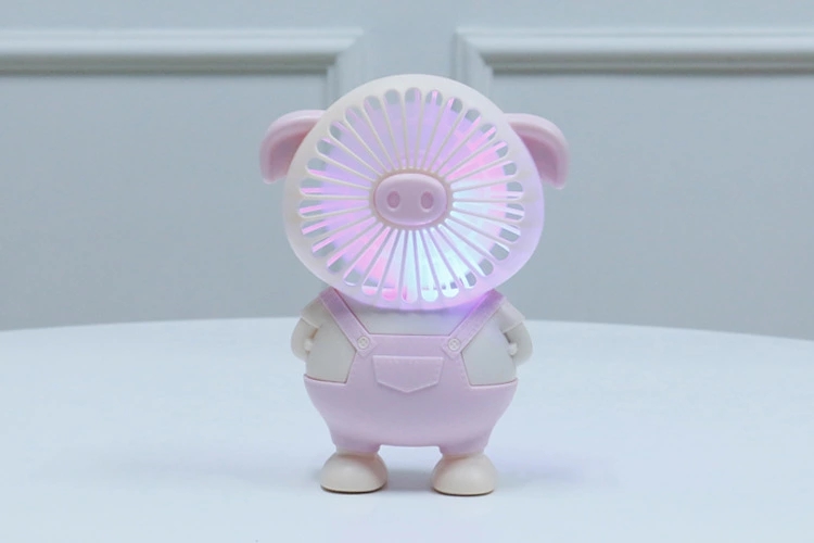 2022 New cartoon animal piglet light USB Charging fan Student dormitory desktop night light Electric fan Specification drawing