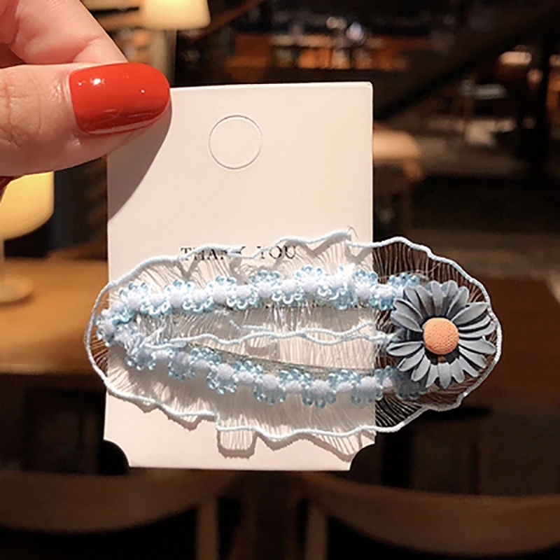 Korean version of ins lace fruit and flower hair clips, girl's side clip headwear, bangs on the top of the back of the head, bb clip hair accessory Application Scenario