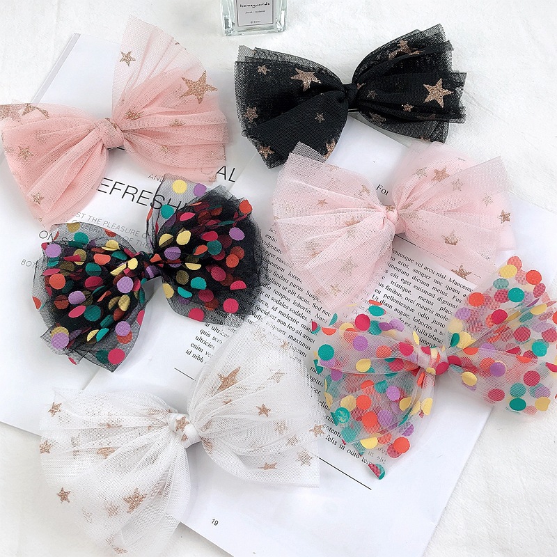 Mesh lace, large bow hairpin, Japanese and Korean headwear, girl's ducktail hairpin, super ethereal hairpin, little fairy details Picture