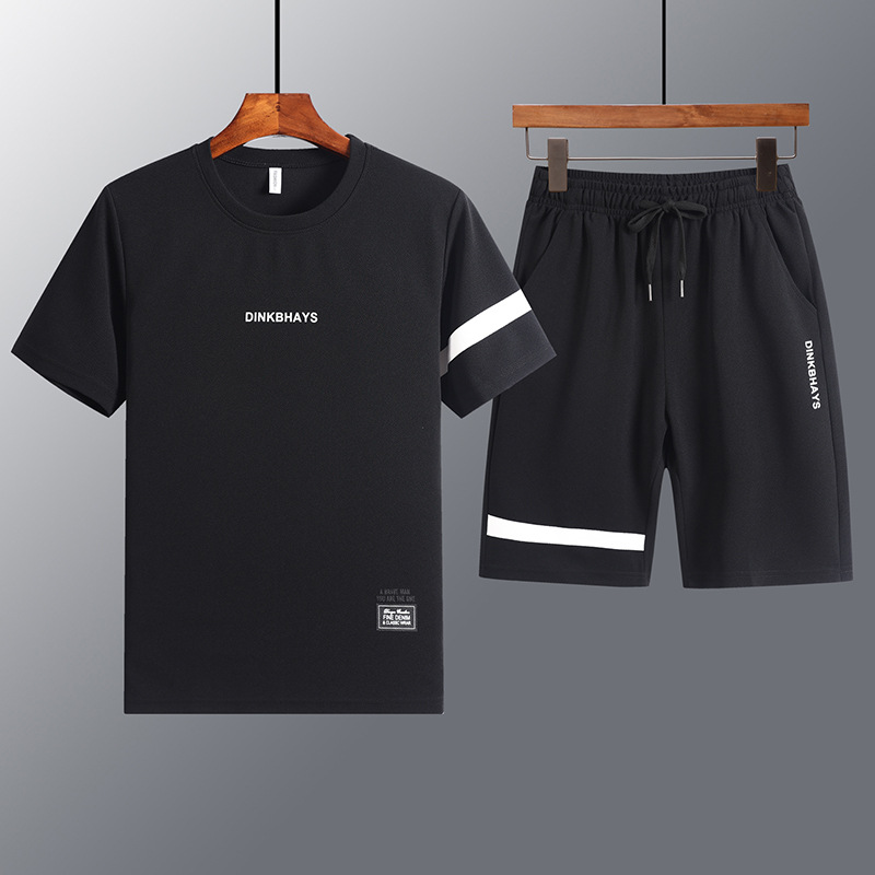 Men's sportswear, short-sleeved T-shirt, summer casual, loose, large-sized sportswear shorts, youth capri pants, two-piece set Specification image