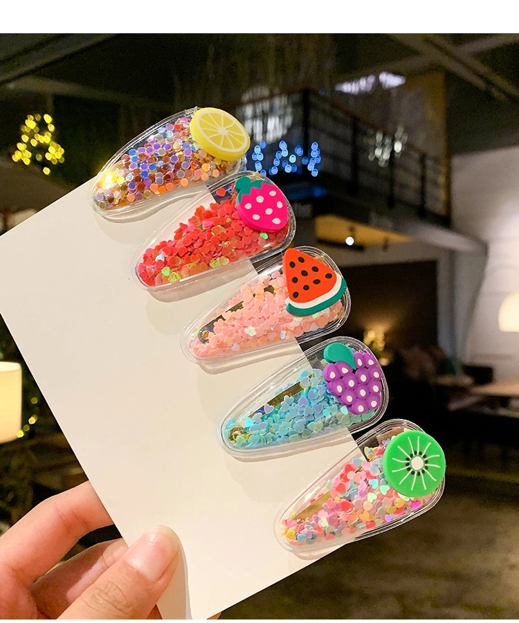 Korean version cute baby colorful sequined bb clip, children's fruit flowing sand hair clip, girl side clip, girlish heart hair accessory Specification drawing