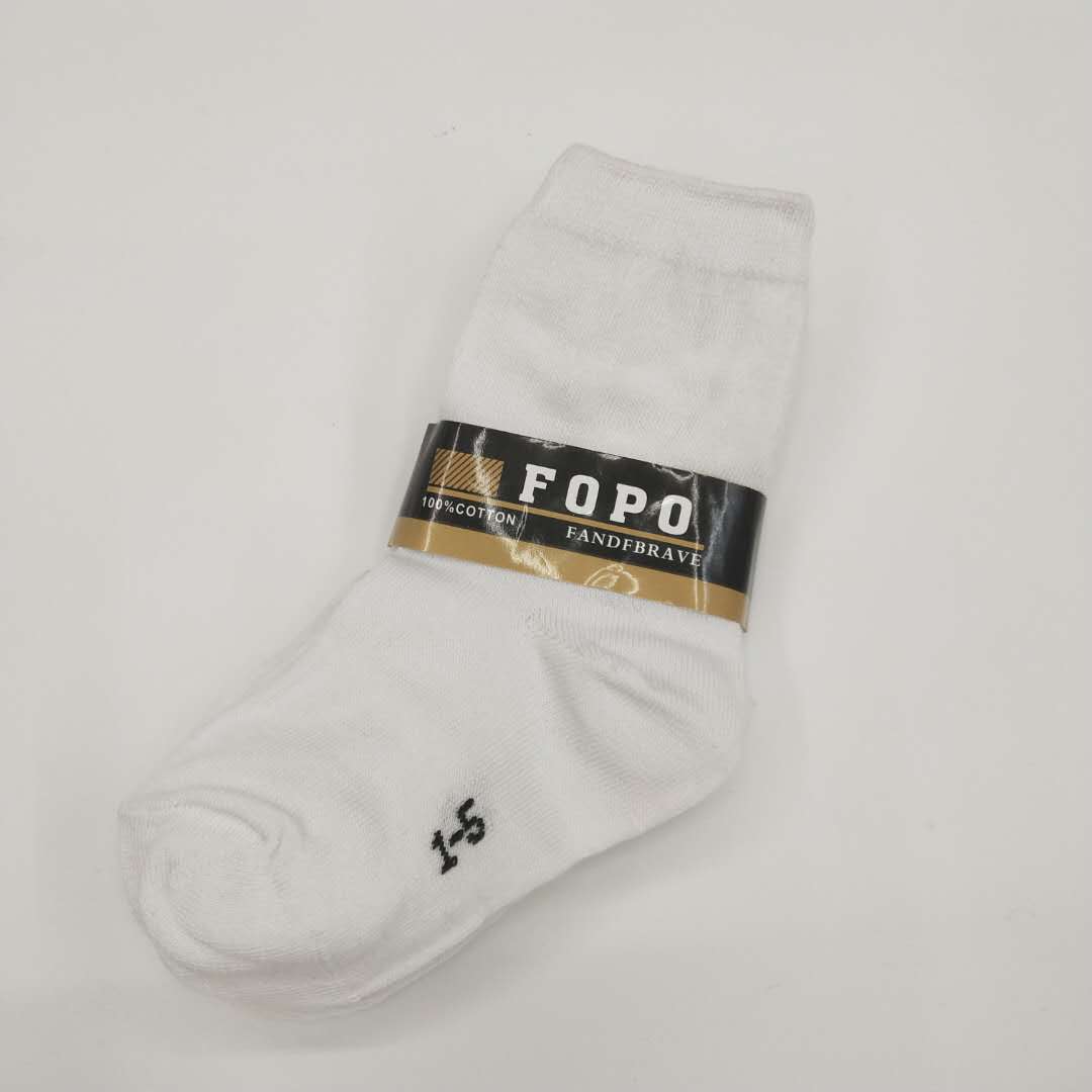 New pure white polyester-cotton sports student socks, children's shoes and socks in full stock details Picture