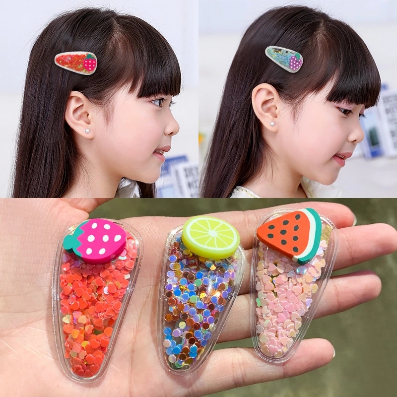 Korean version cute baby colorful sequined bb clip, children's fruit flowing sand hair clip, girl side clip, girlish heart hair accessory details Picture