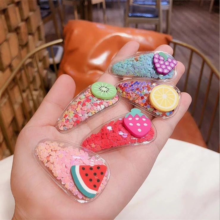 Korean version cute baby colorful sequined bb clip, children's fruit flowing sand hair clip, girl side clip, girlish heart hair accessory Application Scenario