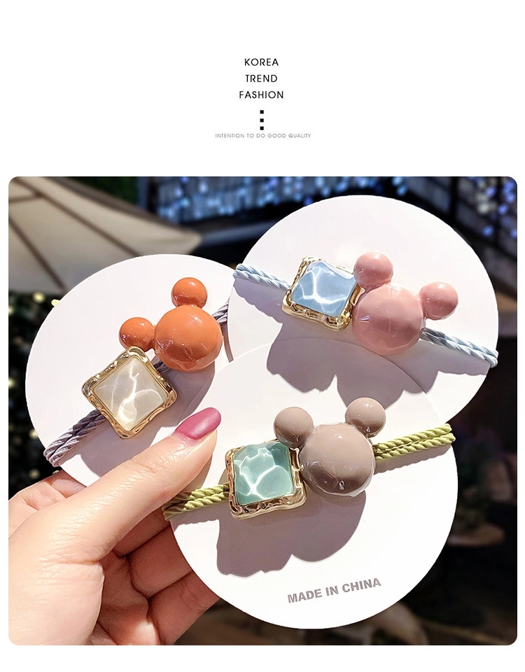 New Korean girl's hair tie, hair band, leather cover, hair accessory, ins simple and colorful square rubber band hair band Item Picture