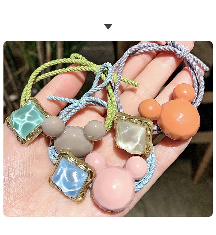 New Korean girl's hair tie, hair band, leather cover, hair accessory, ins simple and colorful square rubber band hair band details Picture