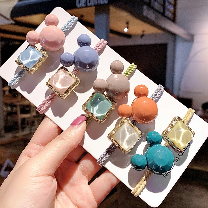 New Korean girl's hair tie, hair band, leather cover, hair accessory, ins simple and colorful square rubber band hair band full figure