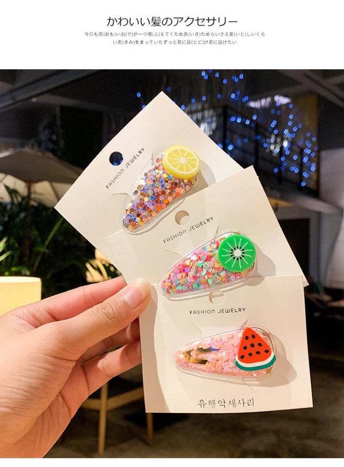 Korean version cute baby colorful sequined bb clip, children's fruit flowing sand hair clip, girl side clip, girlish heart hair accessory Item Picture
