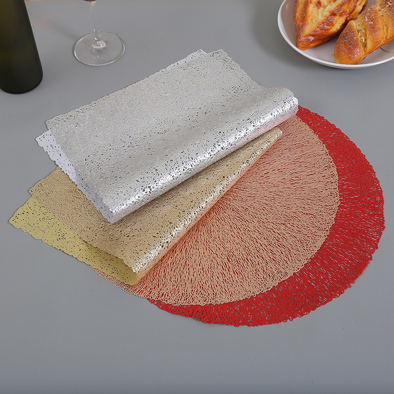 European-style round table MATS, PVC hollowed-out and gold-embossed table MATS, heat-insulating and anti-slip coffee coasters, steak plate MATS full figure