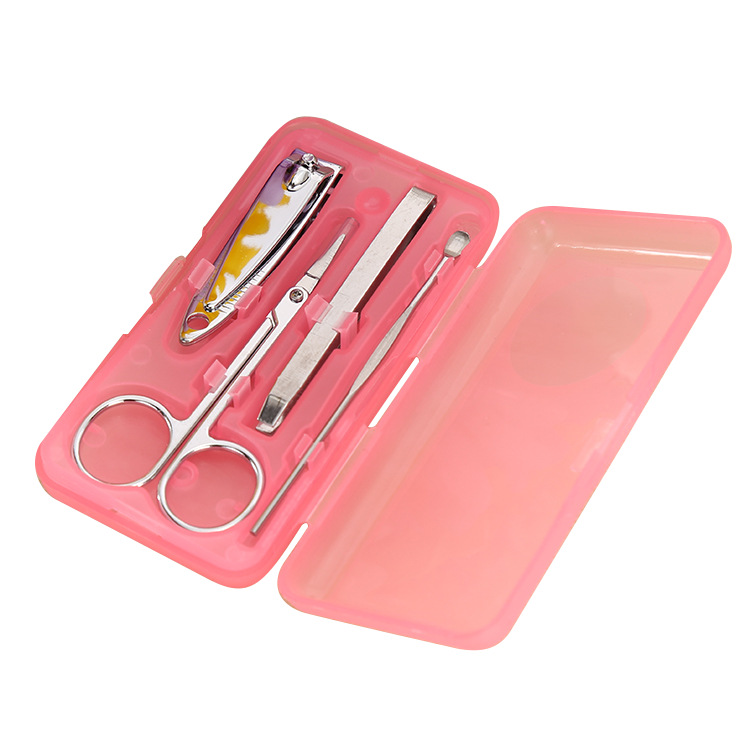 S04 stainless steel nail art set, plastic box, 4-piece set, gift nail clippers, nail pliers, nail care tool set Item Picture