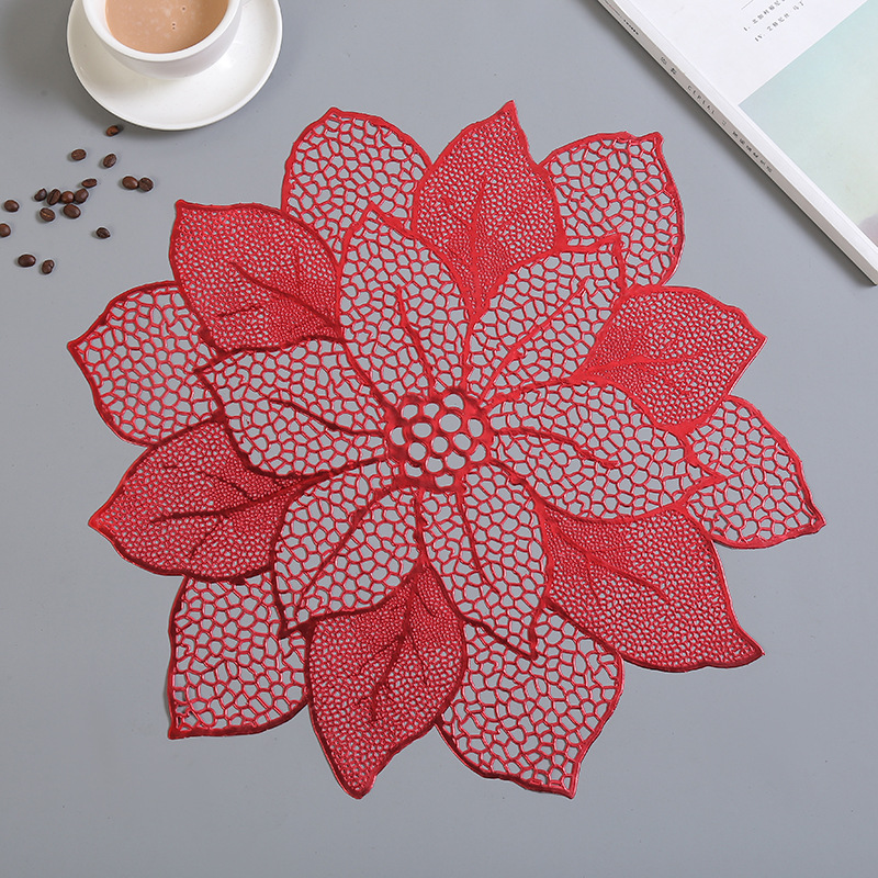 New Nordic InS-style PVC placemats, gold and silver heat-resistant lotus flower table MATS, household heat-insulating and anti-slip leaf coasters full figure