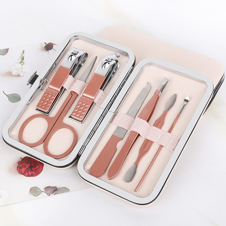 Nail clipper set, rose gold 7-piece gift nail tool, double-edge sharpened, sharp and durable nail clipper set details Picture