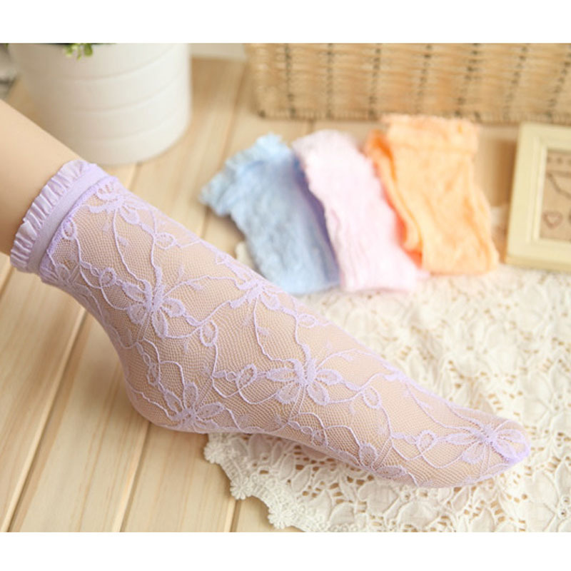 Factory direct sales of Korean summer socks, silk socks, spring and autumn socks, lace, colorful trendy short socks for women Application Scenario