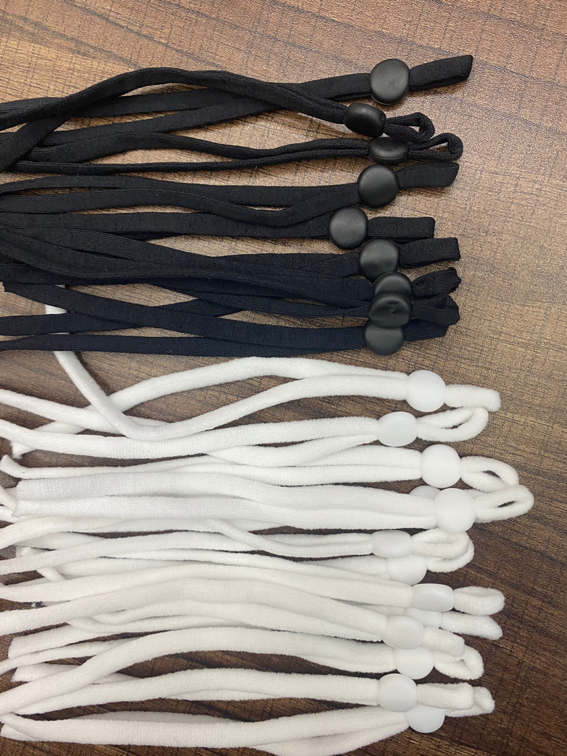 The ear bands are made of elastic rope with nylon and spandex material