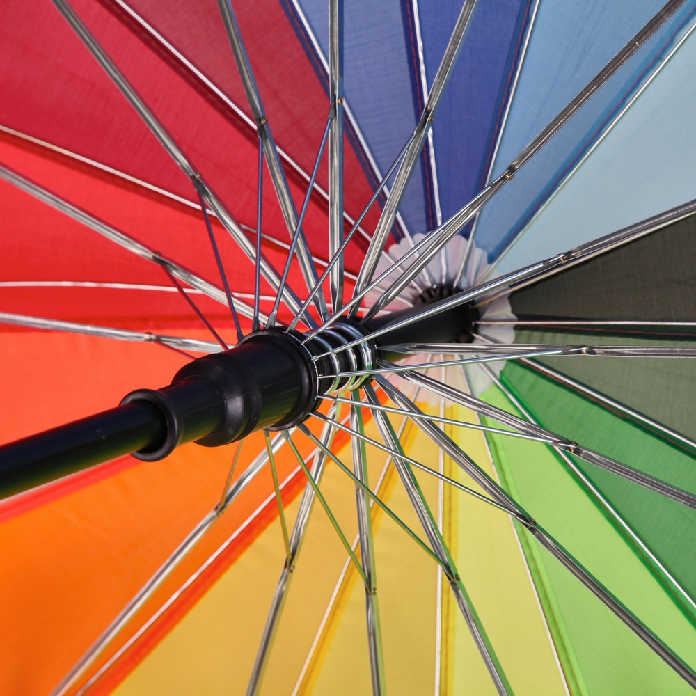 Factory direct sales: 16-bone gradient color straight pole rainbow umbrella, automatic long-handled windproof umbrella, creative advertising umbrella Specification image