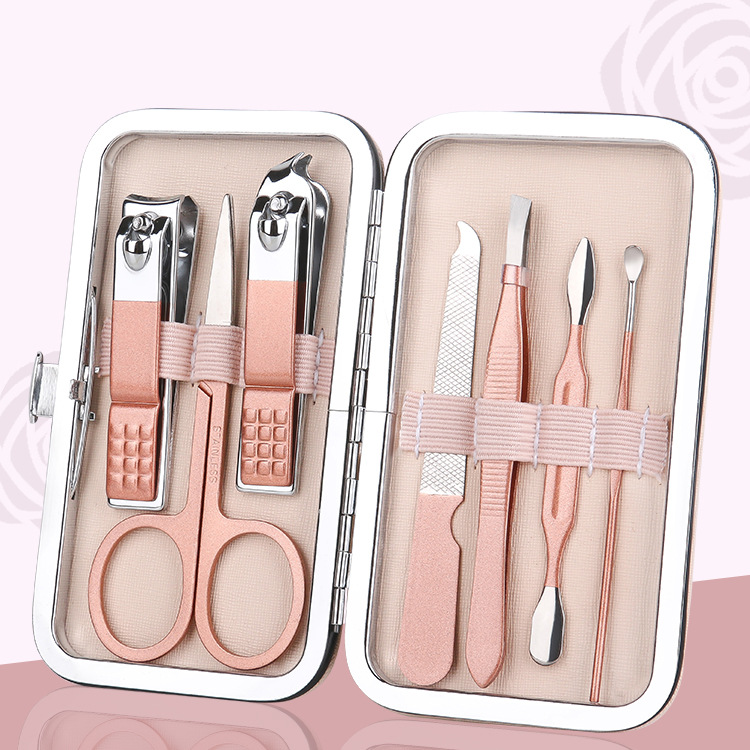 Nail clipper set, rose gold 7-piece gift nail tool, double-edge sharpened, sharp and durable nail clipper set