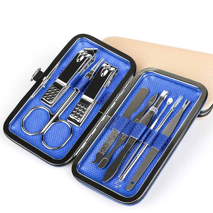 Nail art tool set, 9-piece leather case set, exquisite promotional gift, beauty set, portable nail clipper set for home use
