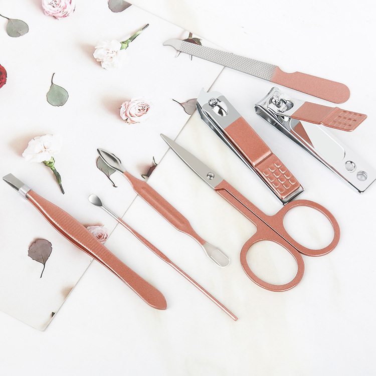 Nail clipper set, rose gold 7-piece gift nail tool, double-edge sharpened, sharp and durable nail clipper set Specification image