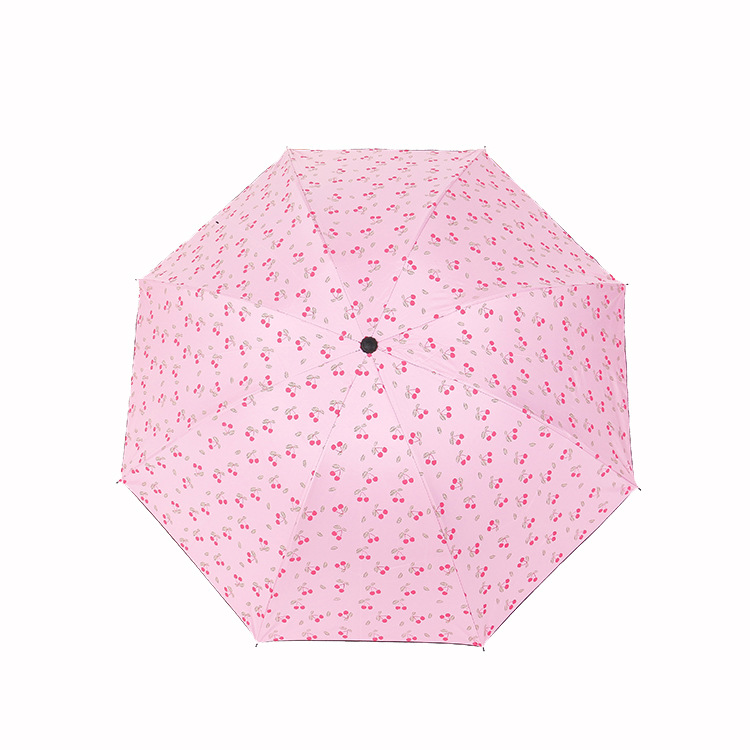 Creative folding black rubber umbrella, cute and fresh cherry three-fold sunshade umbrella, 8-bone manual sun protection and wind protection umbrella Item Picture
