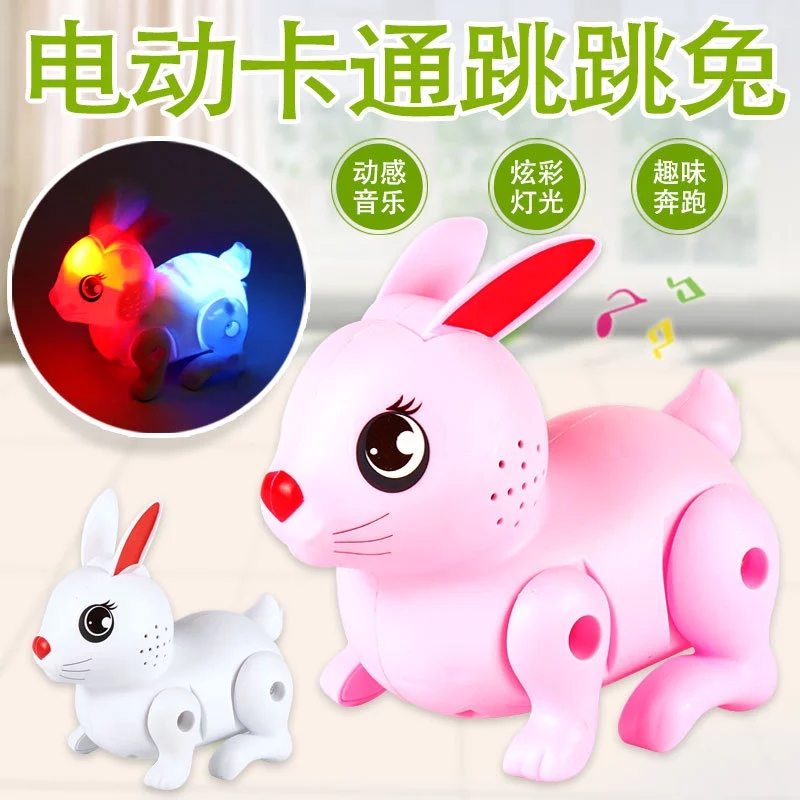 Wholesale of electric flashing jumping rabbit light and music automatic walking bouncing rabbit simulation animal children's toys h full figure