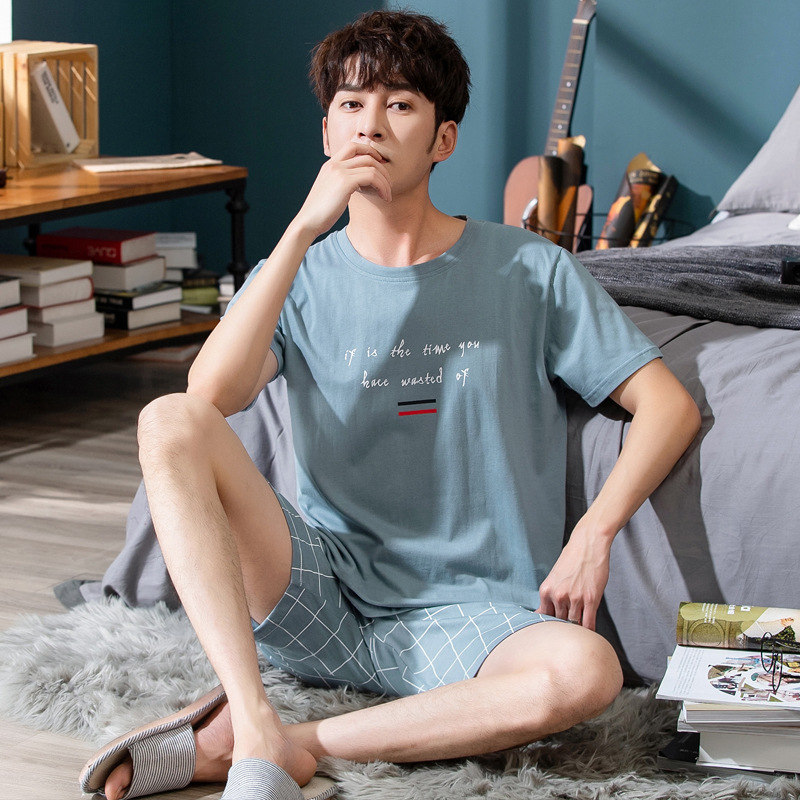 Factory wholesale men's pajamas, short-sleeved pure cotton casual wear, casual home wear for teenagers, summer thin shorts and sets