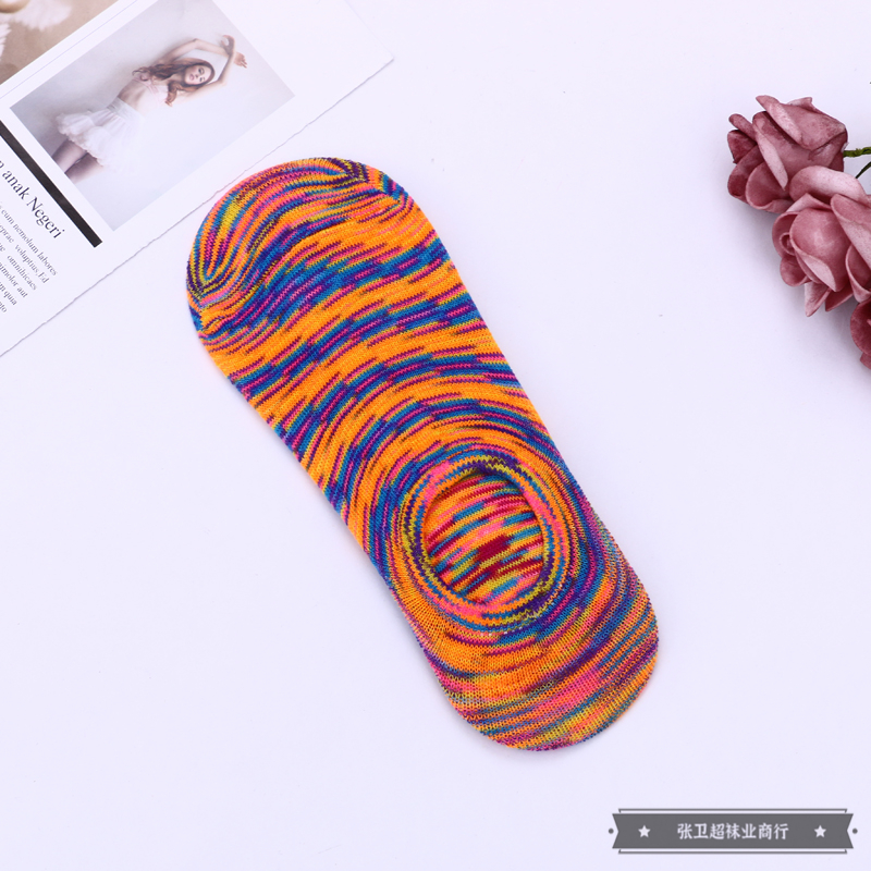 Mixed striped pattern decorated multi-color women's summer thin invisible shallow socks that won't fall off and ins style socks details Picture