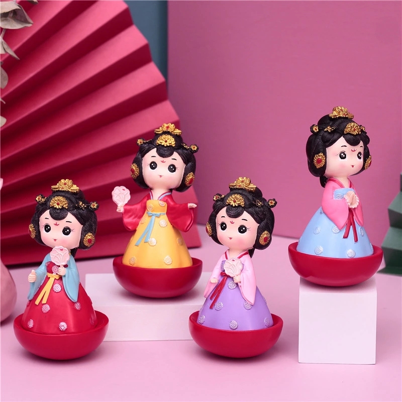 Tang Dynasty beauty, retro style untoppleable figure, girlish heart, desktop decoration, resin student gift, cute cartoon h Item Picture