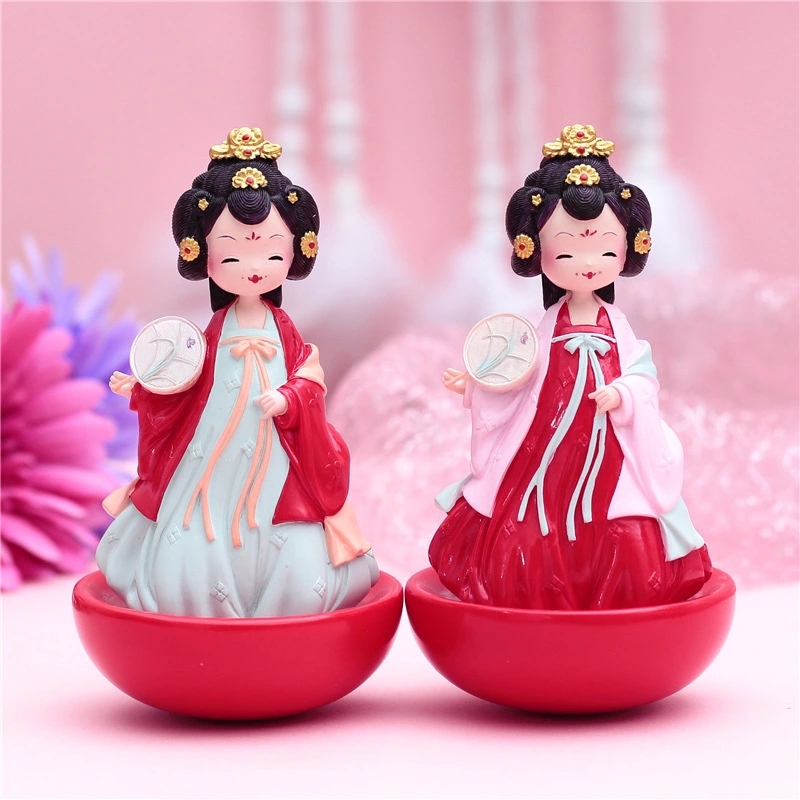Tang Dynasty beauty, retro style untoppleable figure, girlish heart, desktop decoration, resin student gift, cute cartoon h Specification drawing