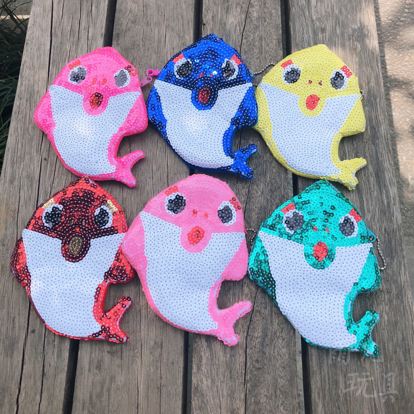 Coin purse shark sequin bag, children's cartoon sequin bag, coin purse bag full figure