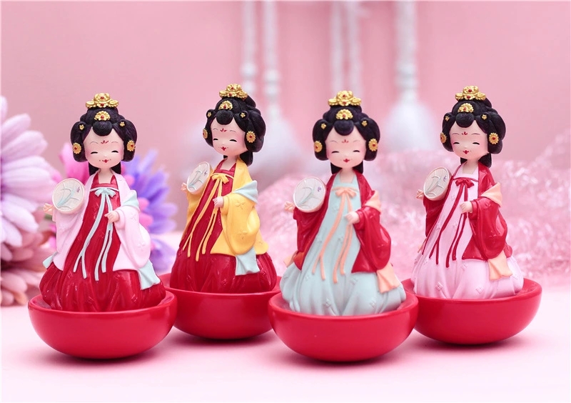 Tang Dynasty beauty, retro style untoppleable figure, girlish heart, desktop decoration, resin student gift, cute cartoon h full figure