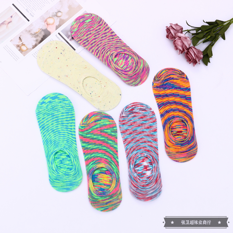 Mixed striped pattern decorated multi-color women's summer thin invisible shallow socks that won't fall off and ins style socks Mixed striped pattern decorated multi-color women's summer thin invisible shallow socks that won't fall off and ins style socks