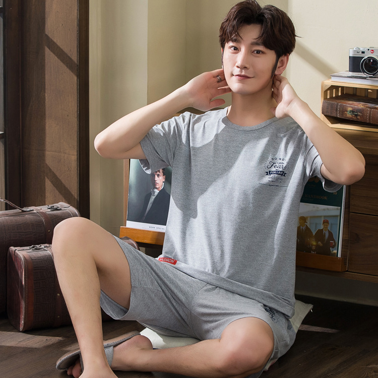 Factory wholesale men's pajamas, short-sleeved pure cotton casual wear, casual home wear for teenagers, summer thin shorts and sets Specification image