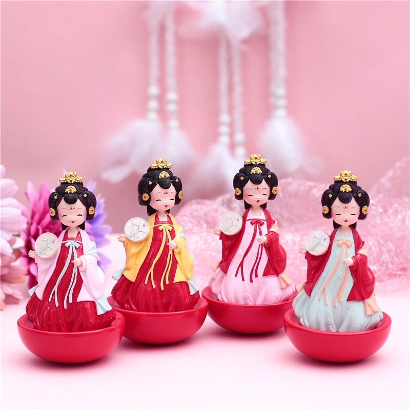 Tang Dynasty beauty, retro style untoppleable figure, girlish heart, desktop decoration, resin student gift, cute cartoon h details Picture
