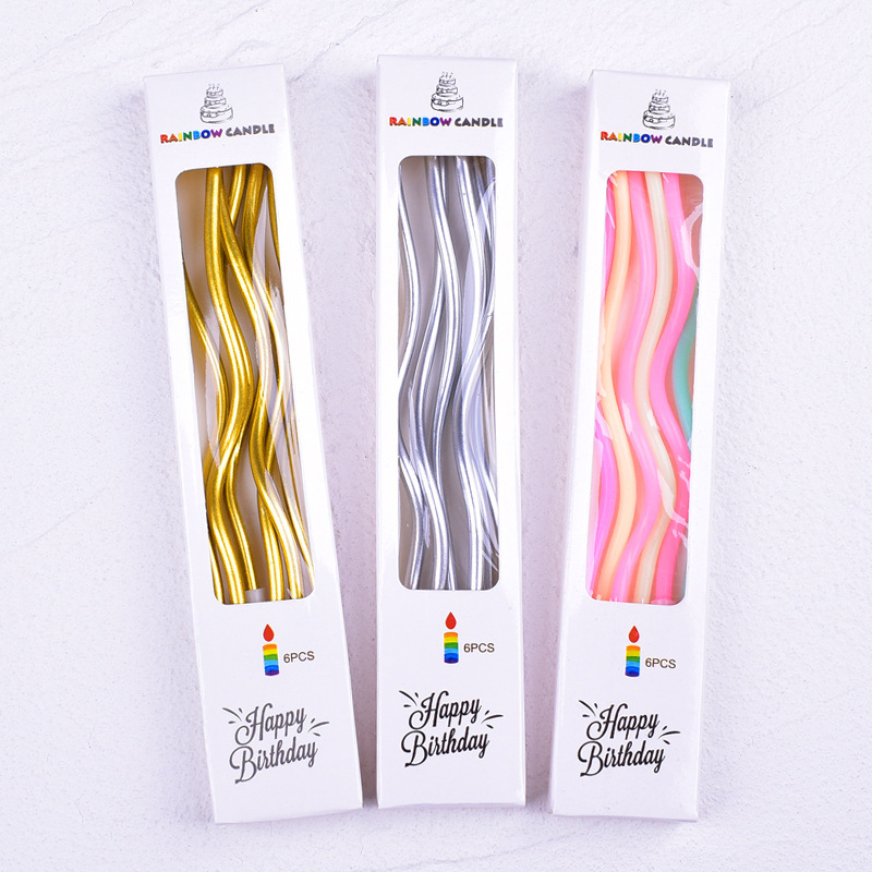 Curved birthday party candles Curved spiral gilt colored decorative candles 6 boxed decorative craft candles thumbnail
