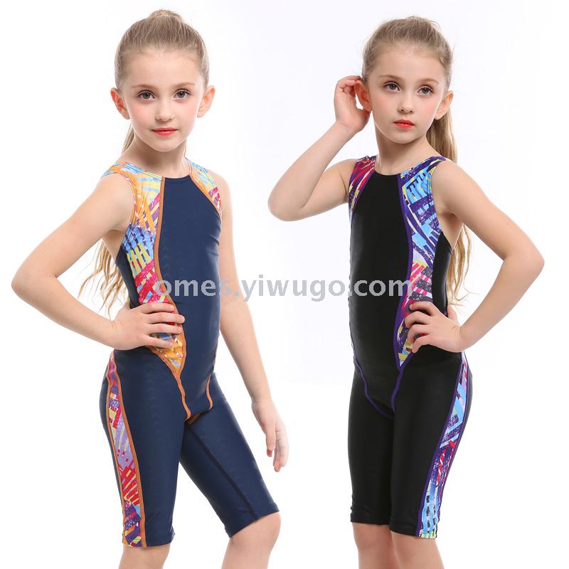 Children's swimsuit Girls' one-piece Swimsuit Middle and young children's five-point one-piece swimsuit to learn swimming training