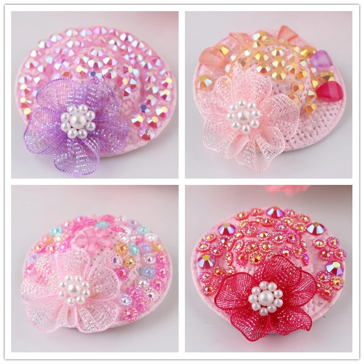 Factory direct sales of Korean cute children's hair accessories, girls' pearl and diamond-encrusted 5cm small hat hair clips, princess hair clips Specification drawing