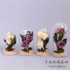永生花玻璃罩玫瑰花礼盒仿真花玻璃罩摆件花器花瓶送女友生日礼物