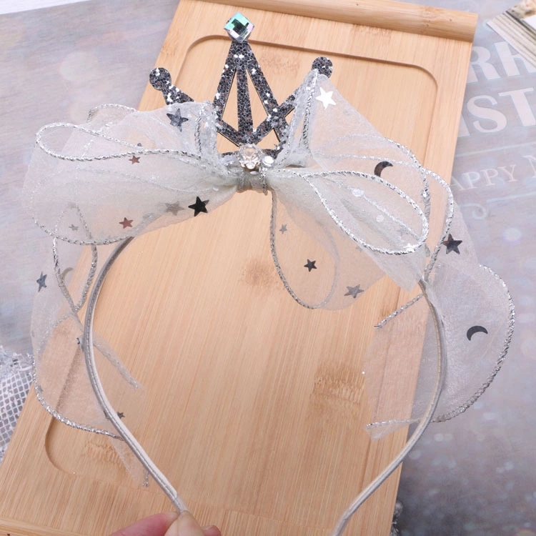 Summer children's mesh hair bands, princess-style crowns, shiny diamond bows, girls' headwear, Korean version girls' hair accessories wholesale Item Picture