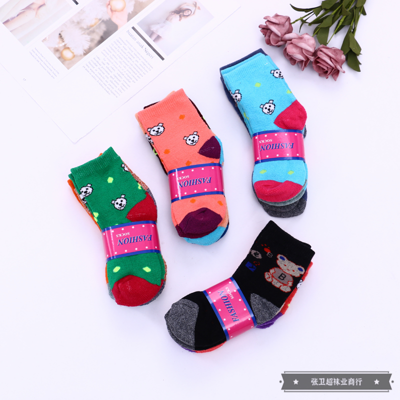 Factory direct sales of colorful cartoon children's socks, cotton socks, bear pattern decoration, cute foreign trade children's socks