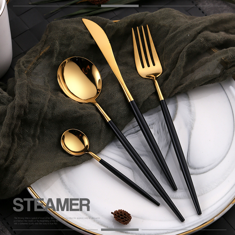 Bright 304 stainless steel Western tableware, Portuguese steak knife, fork and spoon set, mirror-polished, Nordic ins style Application Scenario