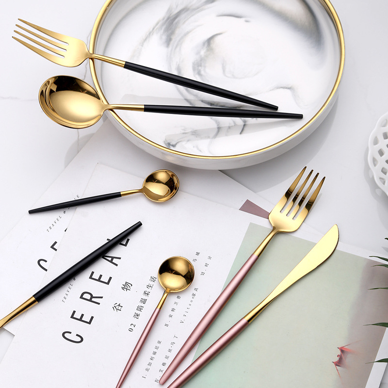 Bright 304 stainless steel Western tableware, Portuguese steak knife, fork and spoon set, mirror-polished, Nordic ins style Specification image