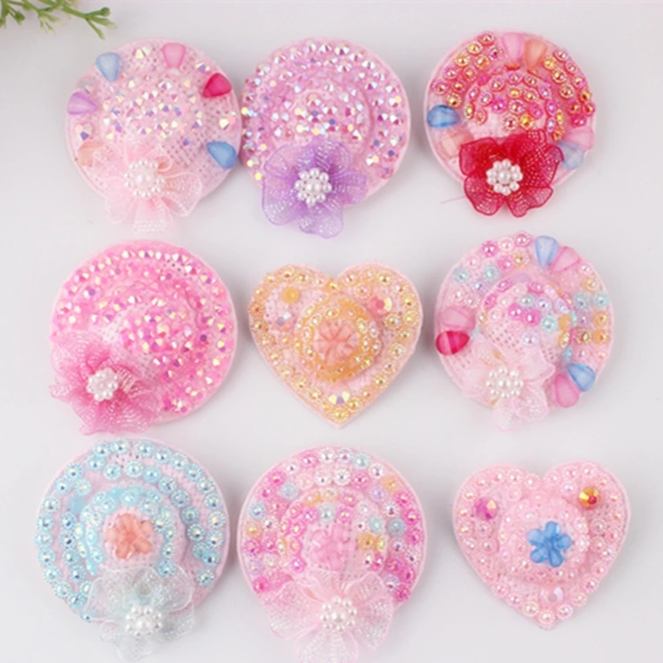 Factory direct sales of Korean cute children's hair accessories, girls' pearl and diamond-encrusted 5cm small hat hair clips, princess hair clips details Picture